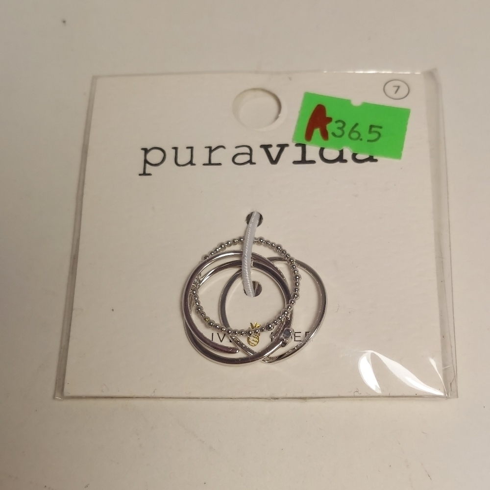 NEW Pura Vida Stacking Rings Sterling Sliver Plated Size 7 MSRP $25